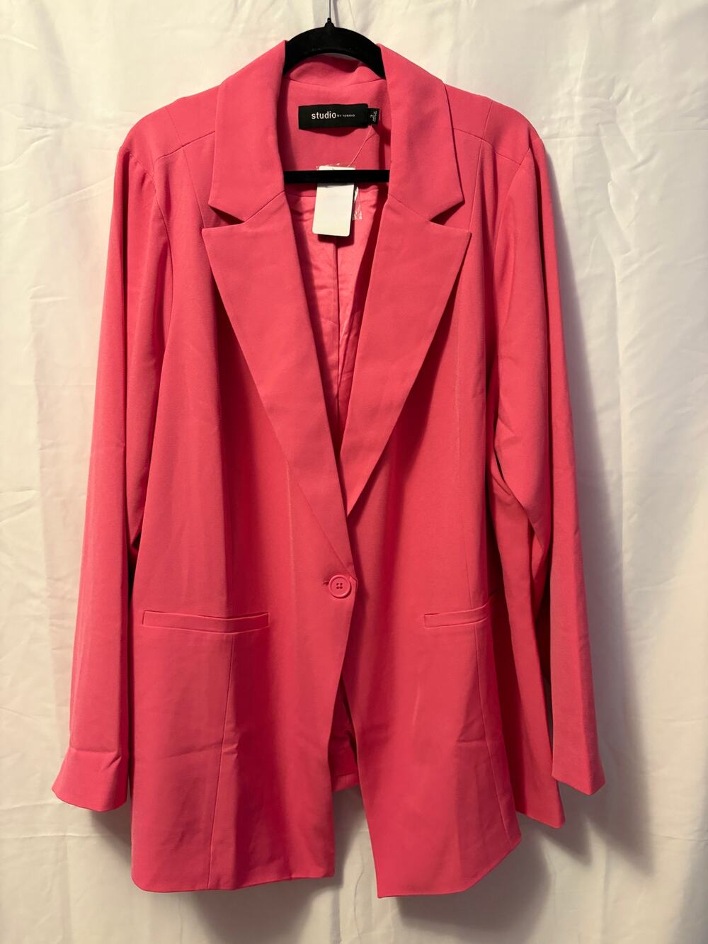 New Torrid Studio Crepe Blazer Pink Notch One Button Pockets Long Sleeve Sz 3X